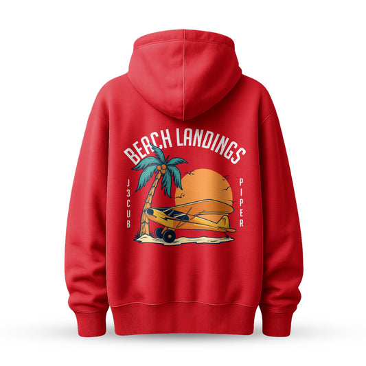 Cozy Adventure Hoodie with Beach and Plane Design, Casual Unisex Sweatshirt for Travel Lovers, Gift for Outdoor Enthusiasts