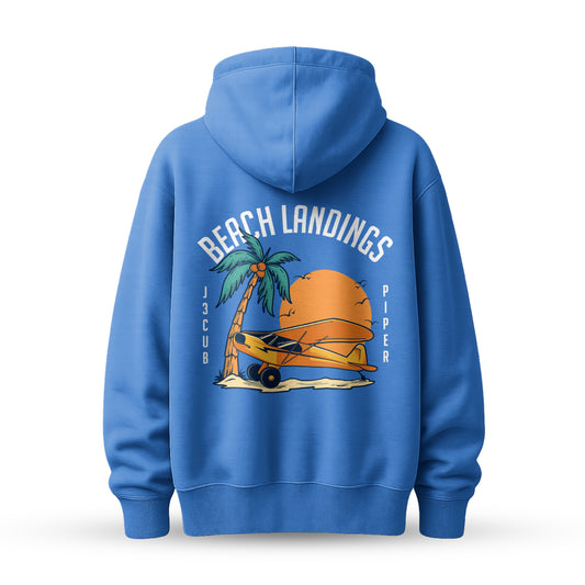 Cozy Adventure Hoodie with Beach and Plane Design, Casual Unisex Sweatshirt for Travel Lovers, Gift for Outdoor Enthusiasts